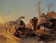 Theodor Horschelt Rastendes Beduinenpaar mit Araberpferden Spain oil painting artist